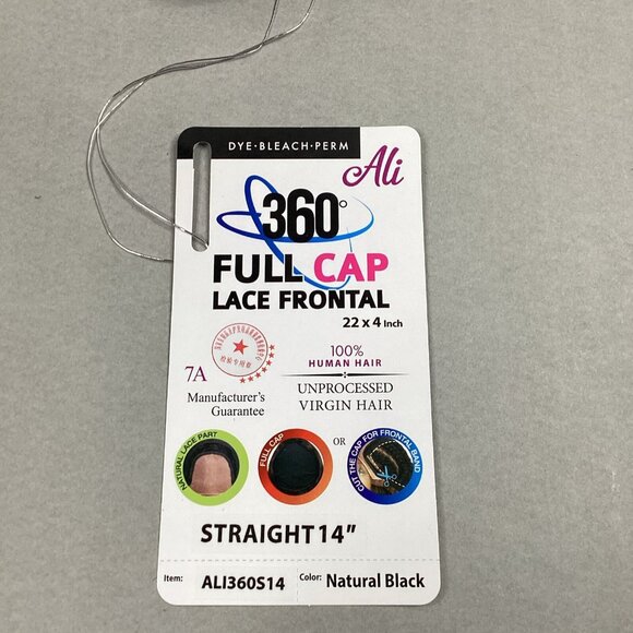 Straight 14” #Natural Black 100% Human Hair 360° Full Cap Lace Frontal - Picture 9 of 11